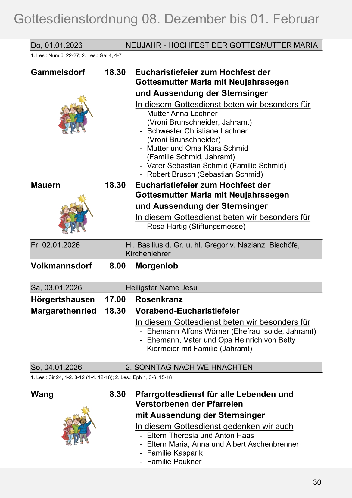 Pfarrblatt für die Pfarrverbände Hörgertshausen-Gammelsdorf und Mauern 08.Dezember 2025 bis 01.Februar 2026 Seite 30