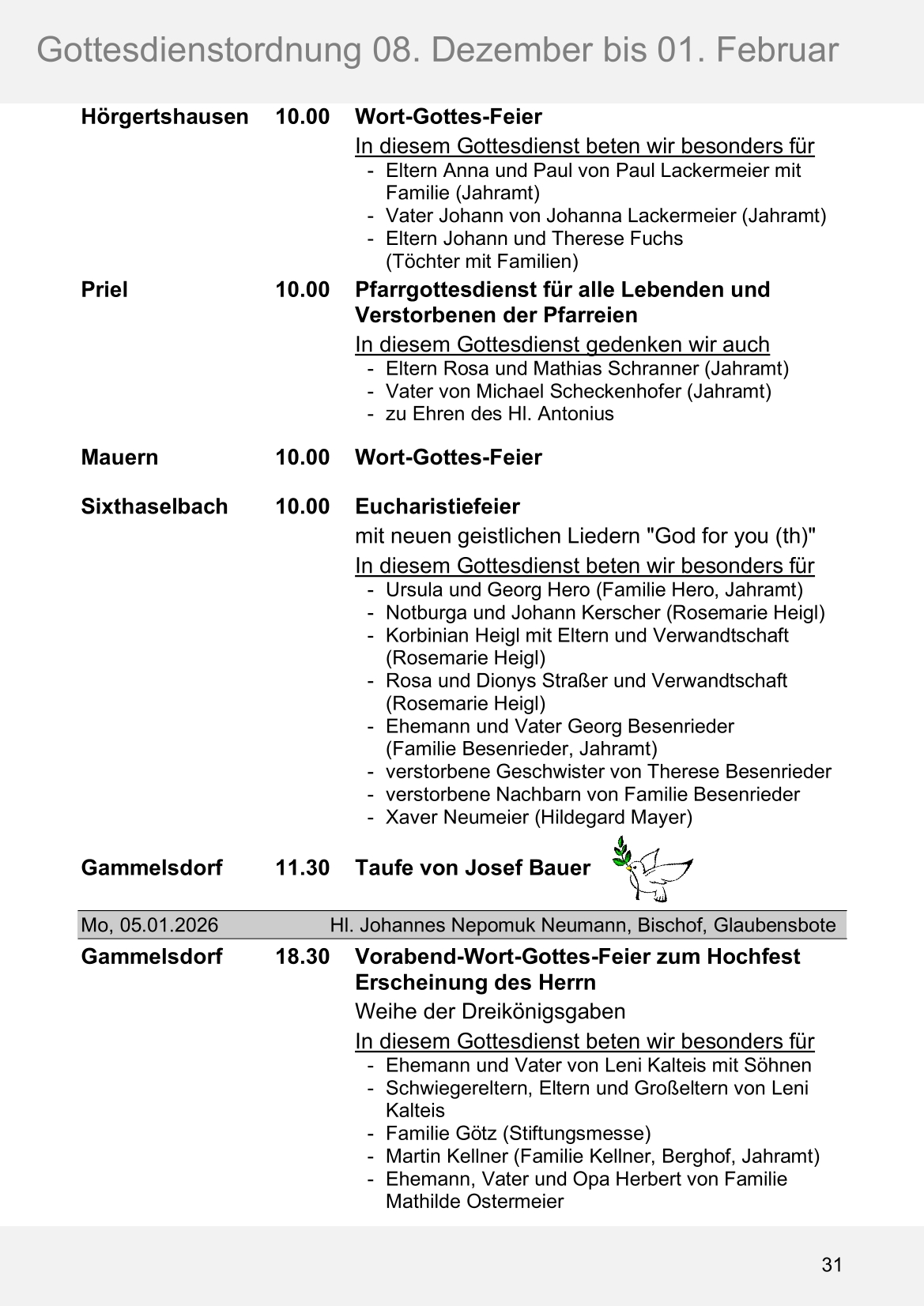Pfarrblatt für die Pfarrverbände Hörgertshausen-Gammelsdorf und Mauern 08.Dezember 2025 bis 01.Februar 2026 Seite 31