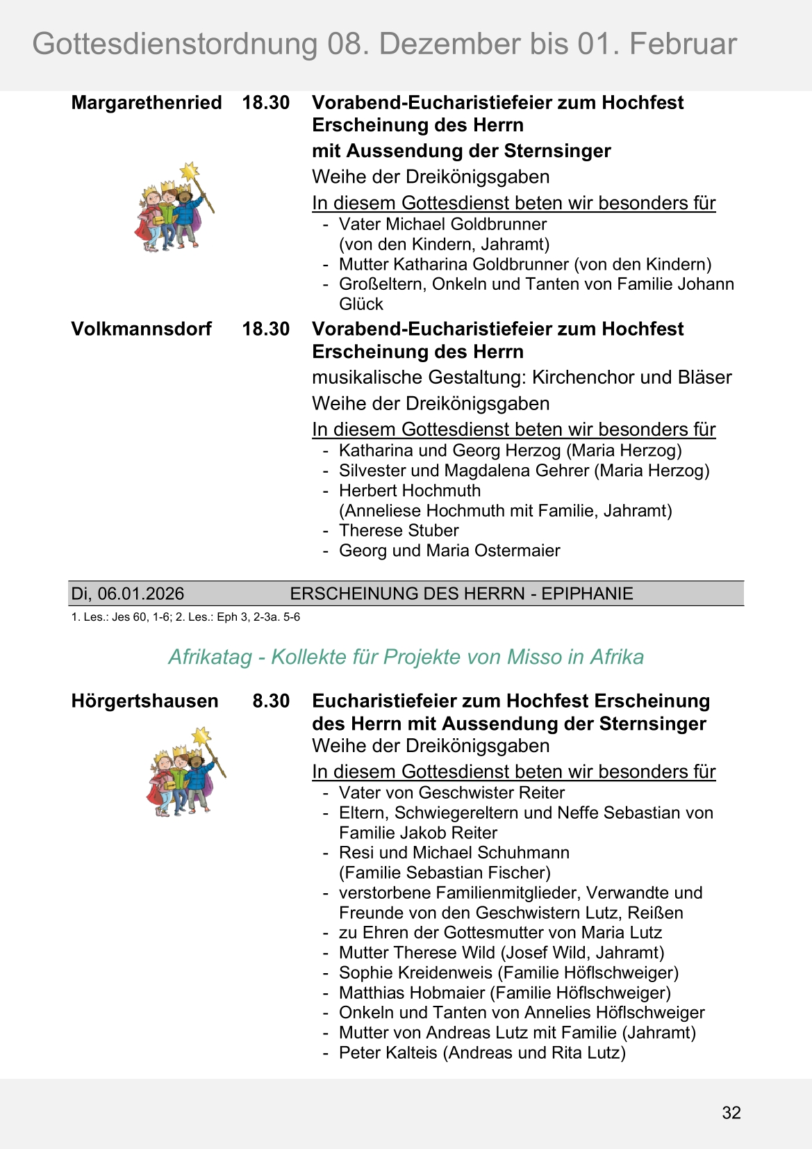 Pfarrblatt für die Pfarrverbände Hörgertshausen-Gammelsdorf und Mauern 08.Dezember 2025 bis 01.Februar 2026 Seite 32