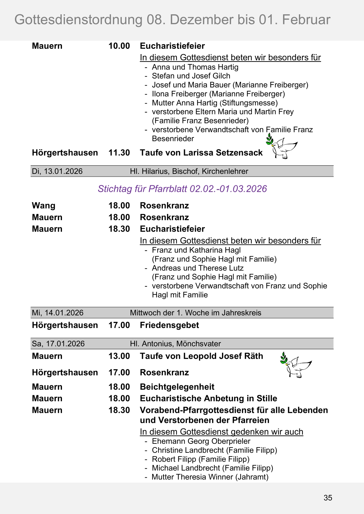 Pfarrblatt für die Pfarrverbände Hörgertshausen-Gammelsdorf und Mauern 08.Dezember 2025 bis 01.Februar 2026 Seite 35