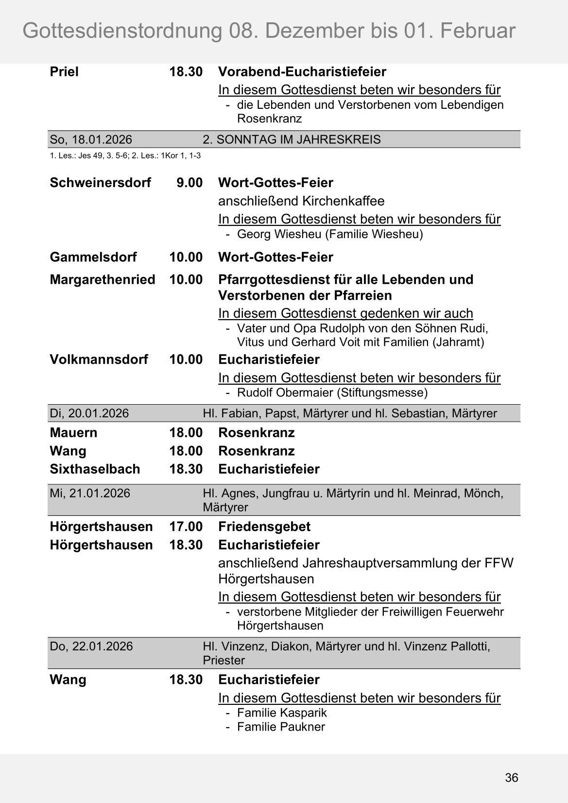 Pfarrblatt für die Pfarrverbände Hörgertshausen-Gammelsdorf und Mauern 08.Dezember 2025 bis 01.Februar 2026 Seite 36