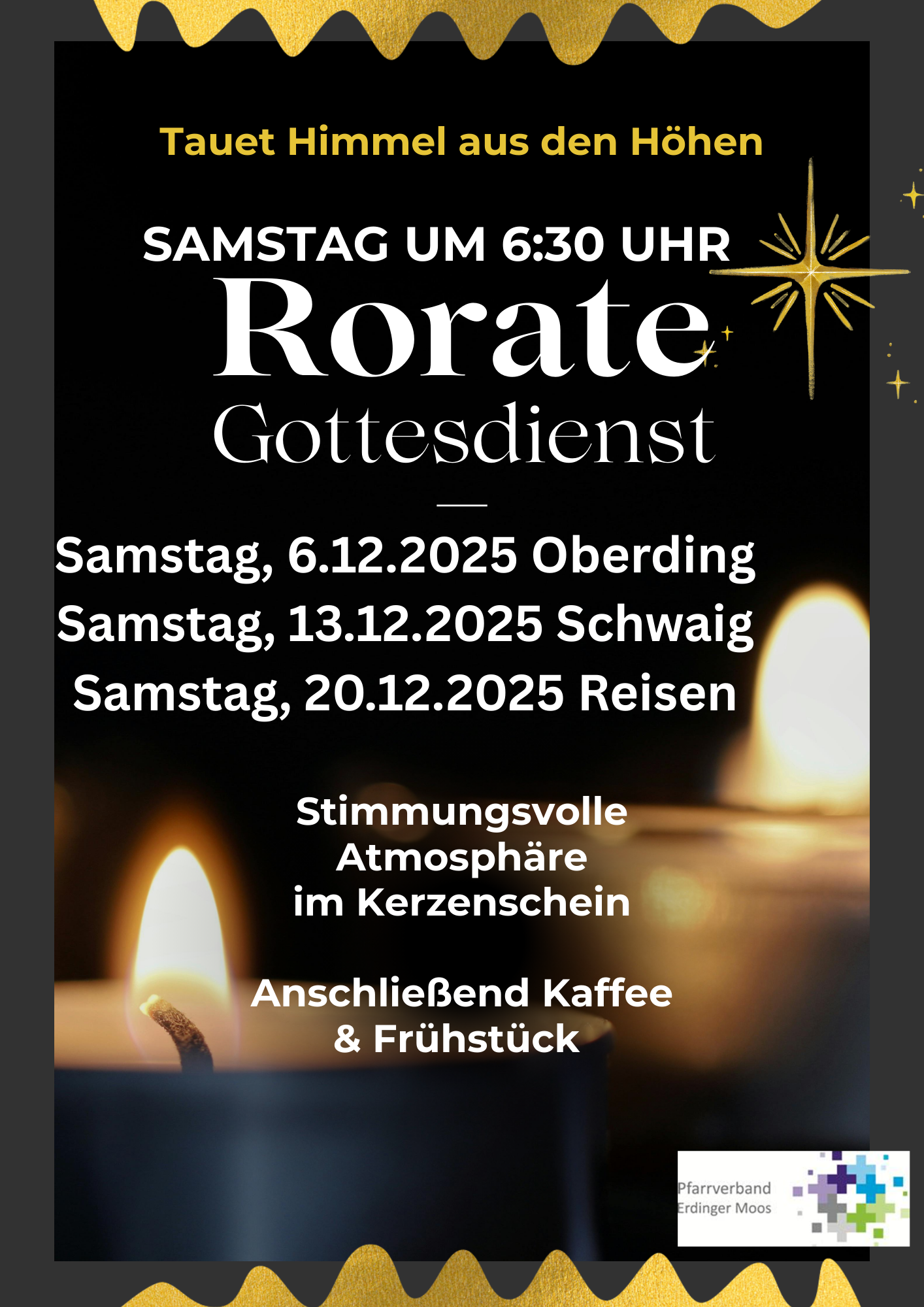 Kirchenflyer für Weihnachten in elegantem Stil in Schwarz Weiss Gold