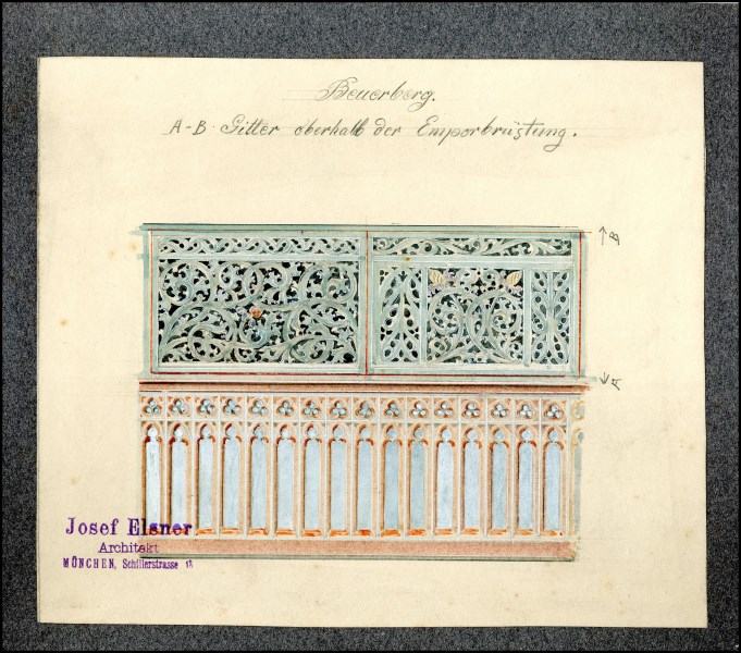 Entwurf zur Emporenbrüstung in der Konventkirche des Salesianerinnen-Klosters Beuerberg, um 1900