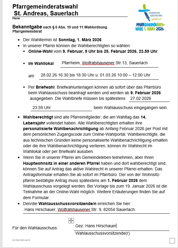 Wahlbekanntgabe St.Andreas