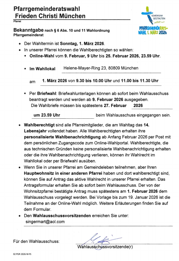 Bekanntgabe PGR-Wahl 2026