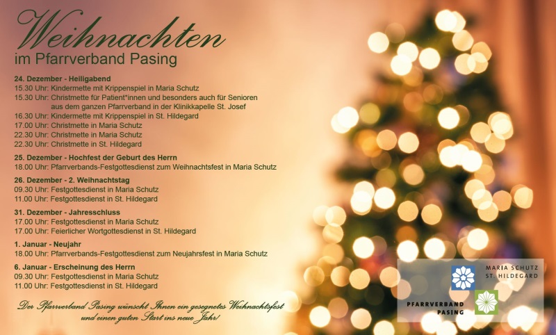 Christbaum mit bunten Lichtern, Text nebenstehend