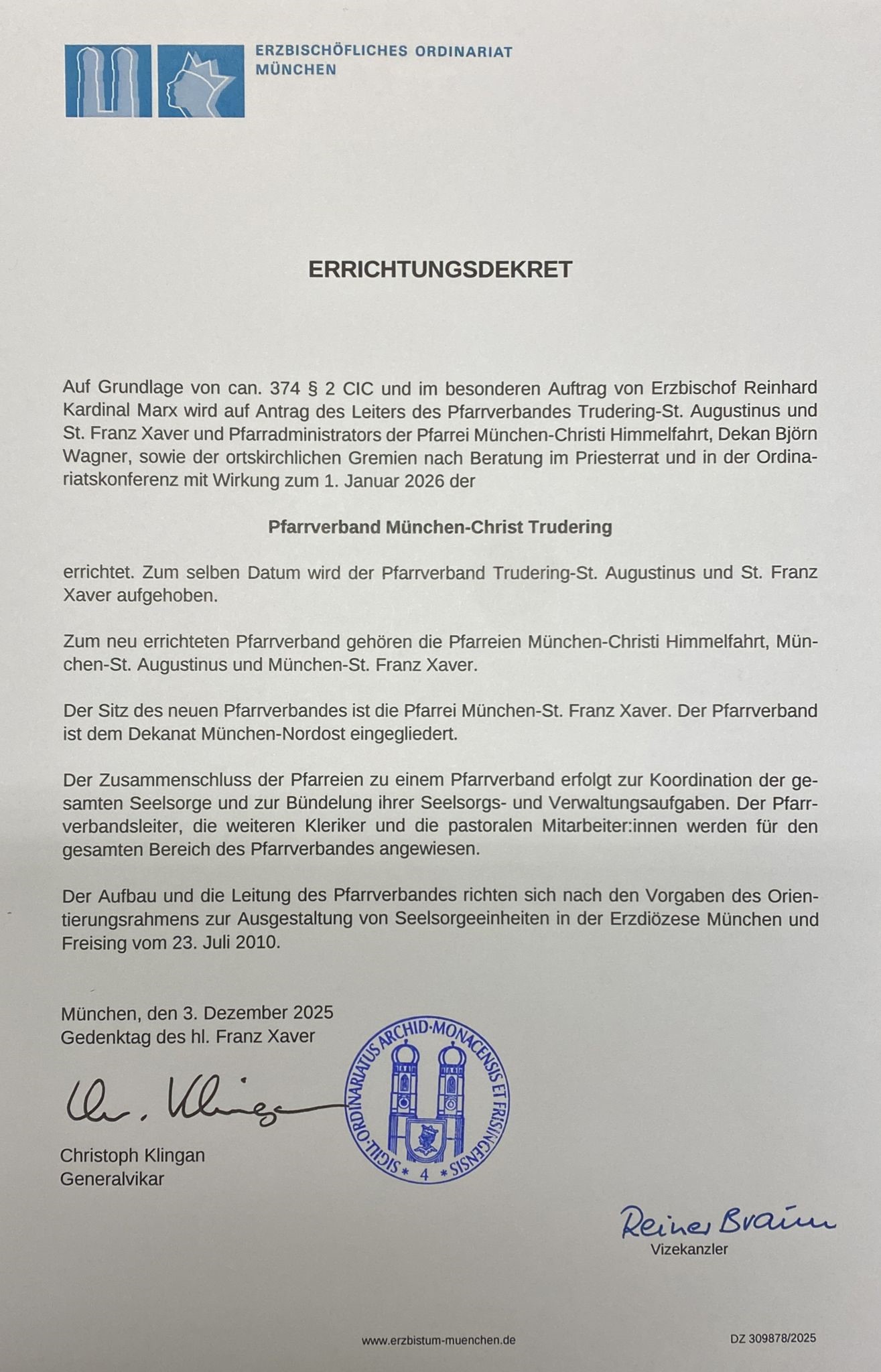 Errichtungsdekret PV Christ Trudering
