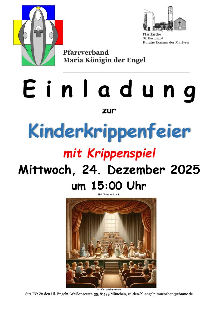 Einladung zur Kinderkrippenfeier an Hl. Abend in St. Bernhard