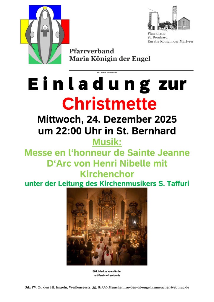Einladung zur Christmette mit Chor in St. Bernhard