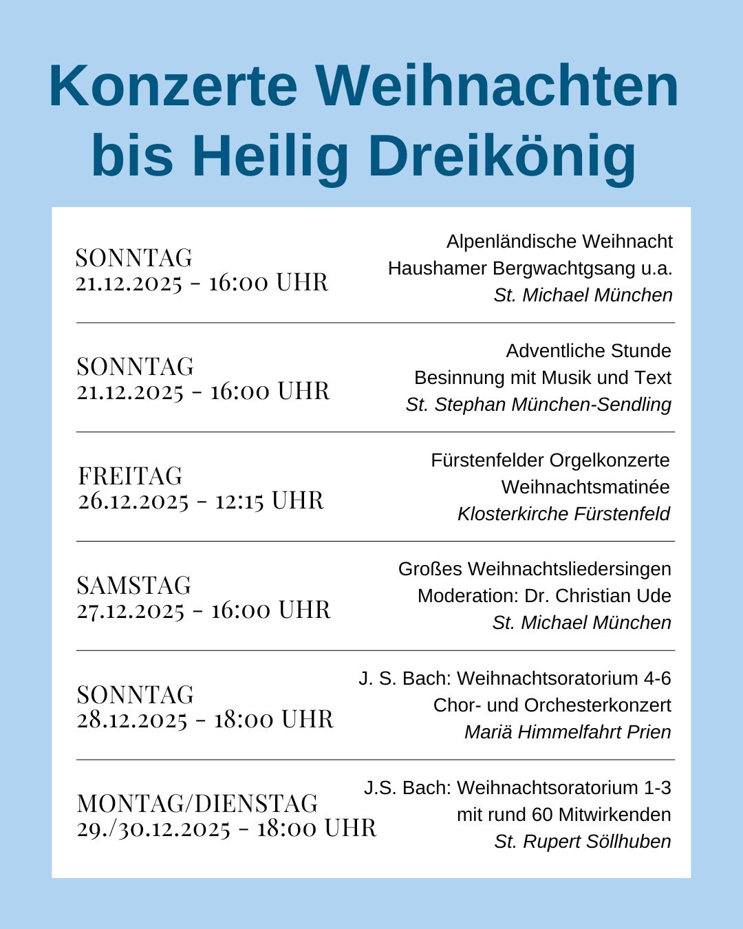 Konzerte Weihnachten bis Heiligdreikönig 2025/2026 1