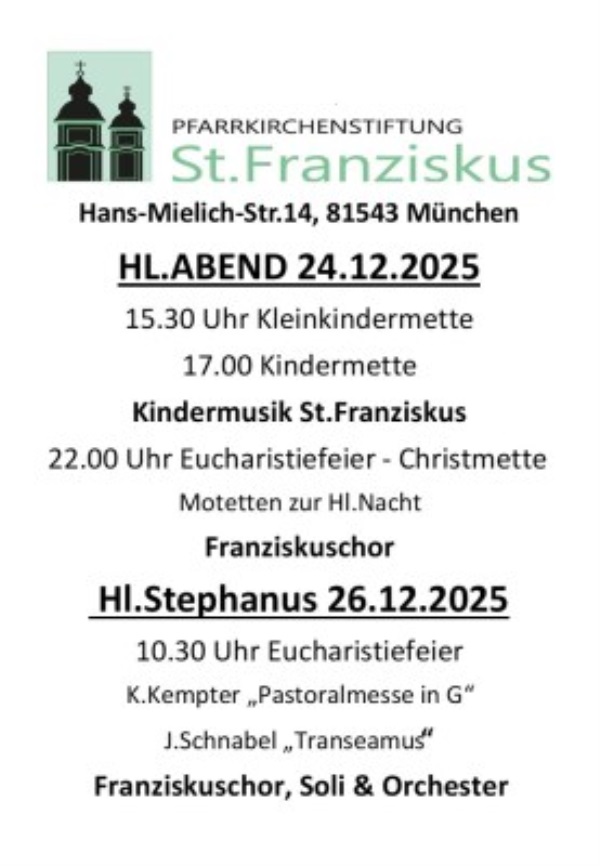 Aushang der Kirchenmusik für Weihnachten 2025