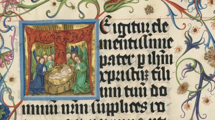 Engel verehren das Jesuskind<br/>Miniatur aus dem Salzburger Missale<br/>BSB München