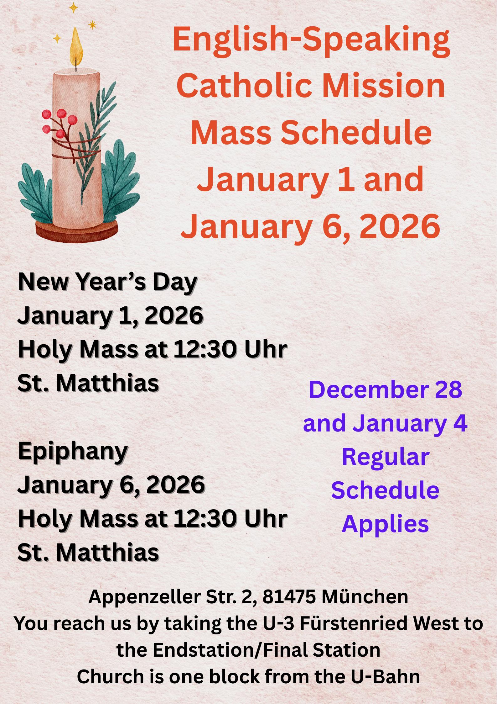 ESCM Mass Schedule<br/>NEW YEAR'S DAY and EPIPHANY