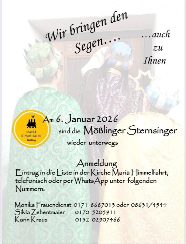 Wir bringen den Segen ... auch zu Ihnen!<br/>Plakat Sternsinger 2026 Mariä Himmelfahrt / Mößling