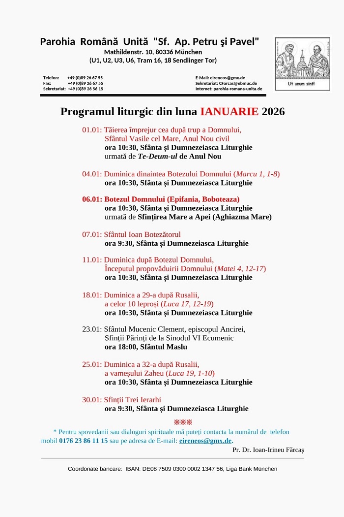 Program liturgic Januar