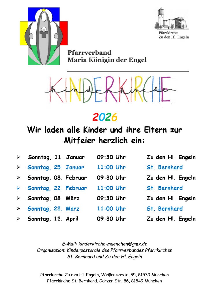 Termine Kinderkirche Zu den Hl. Engeln und St. Bernhard Frühjahr 2026