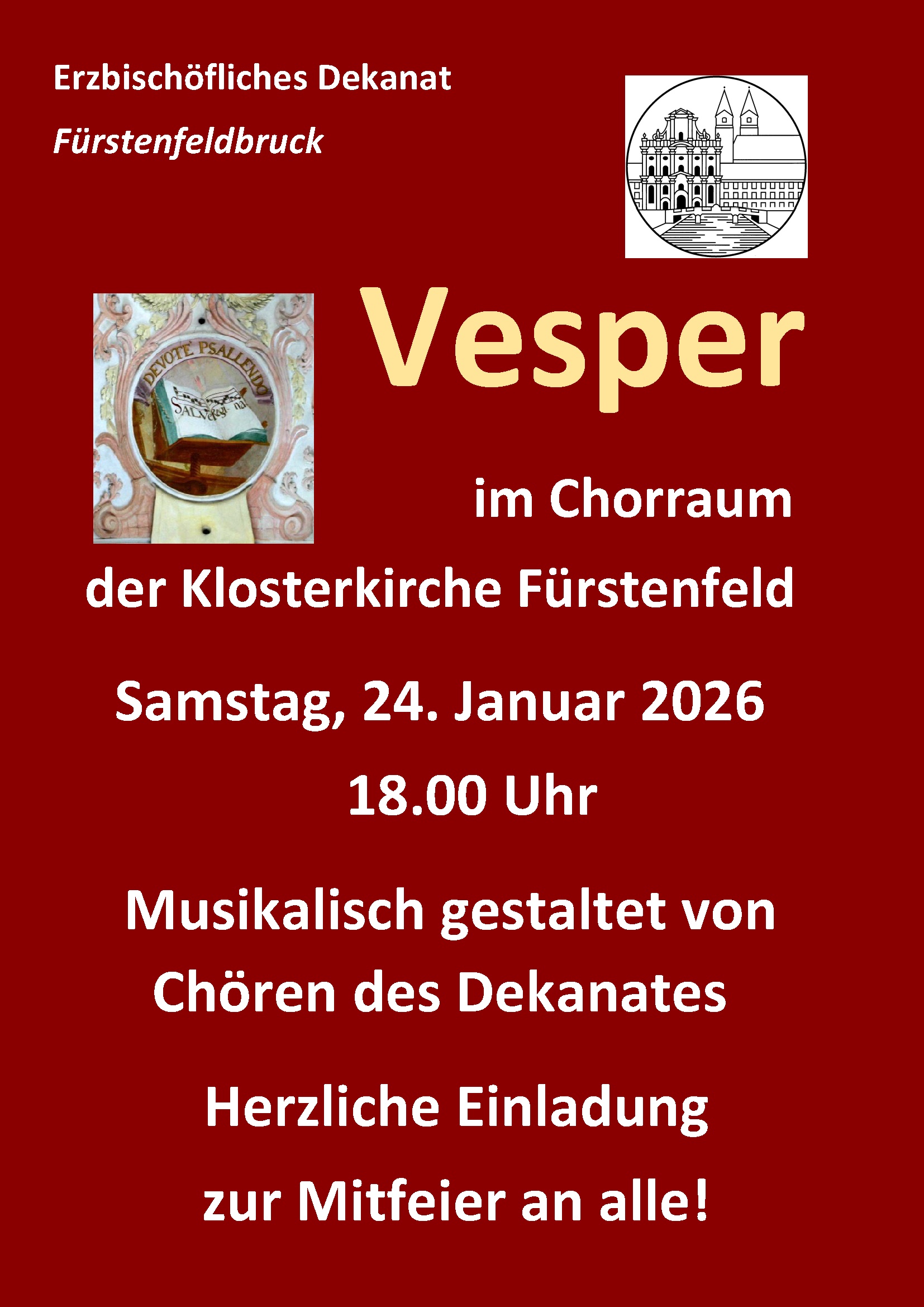 Plakat, Vesper, Dekanatsmusiktag, Fürstenfeld, Dekanat Fürstenfeldbruck