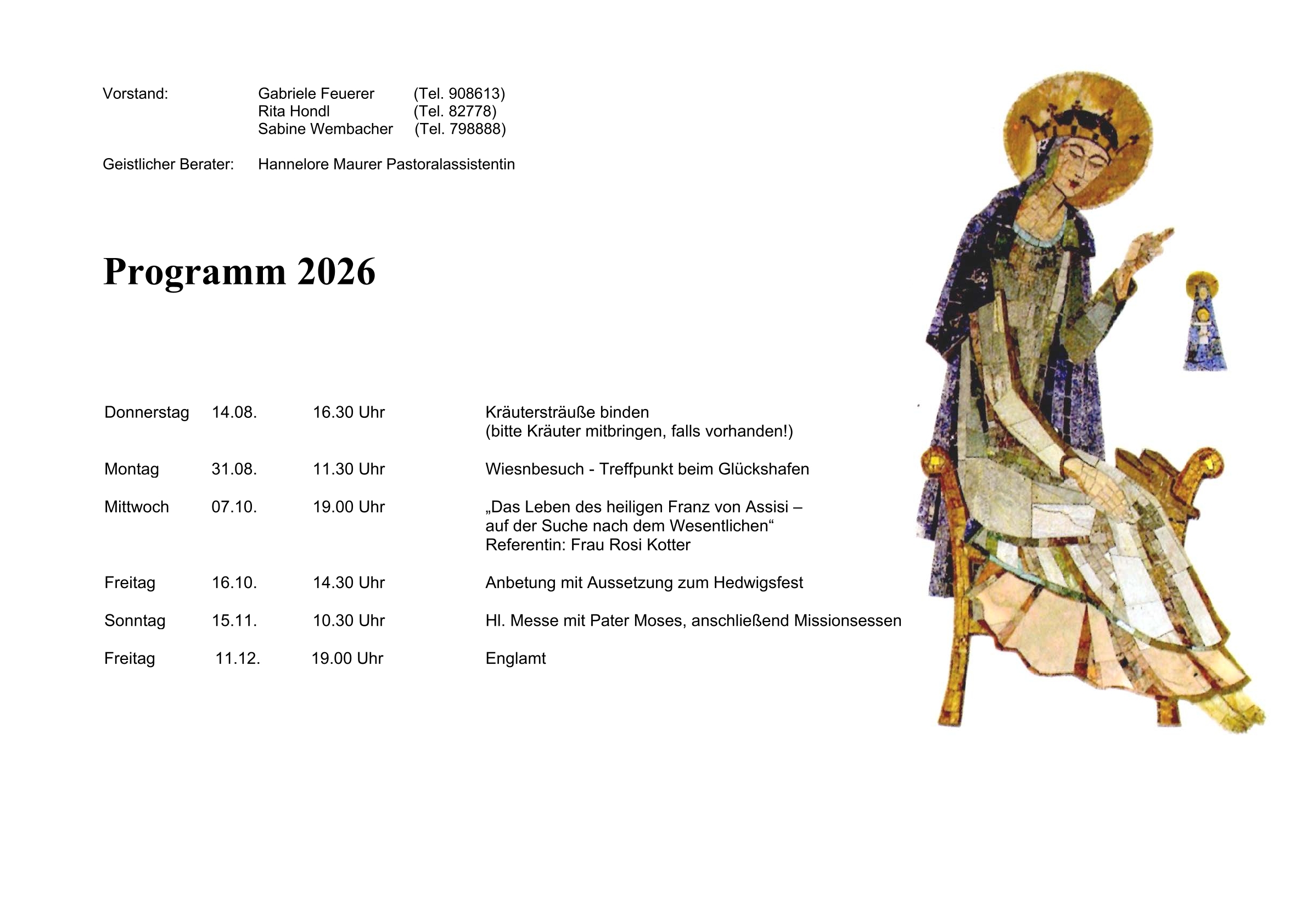 Jahresprogramm der Frauengruppe, Quartal 3