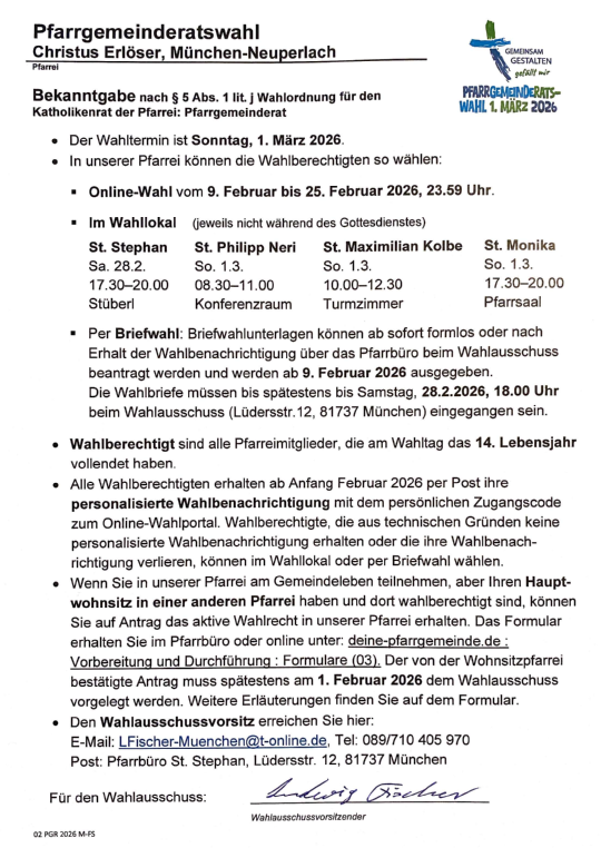 Bekanntgabe PGR Wahl