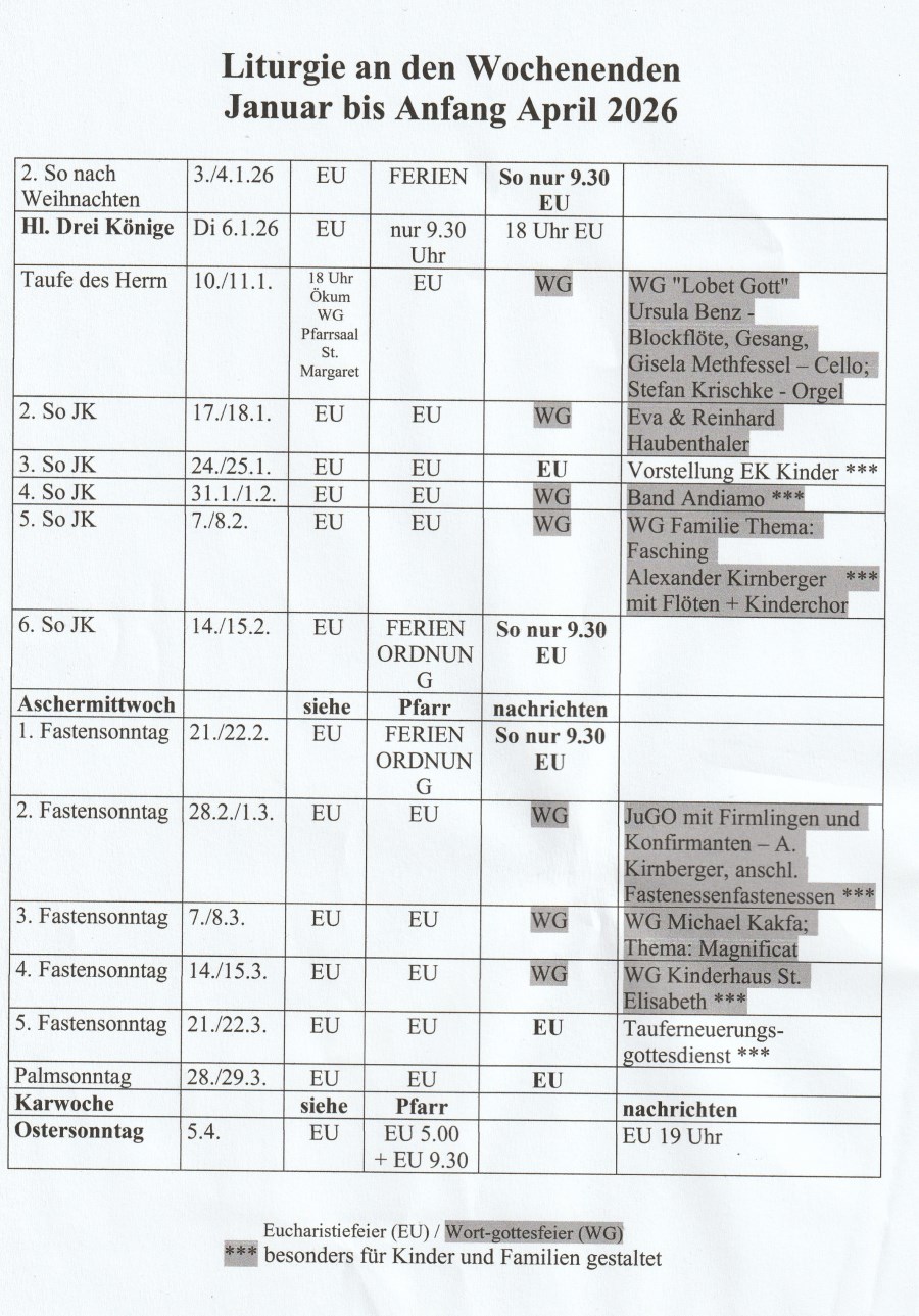 Liturgie Jan. bis April 2026