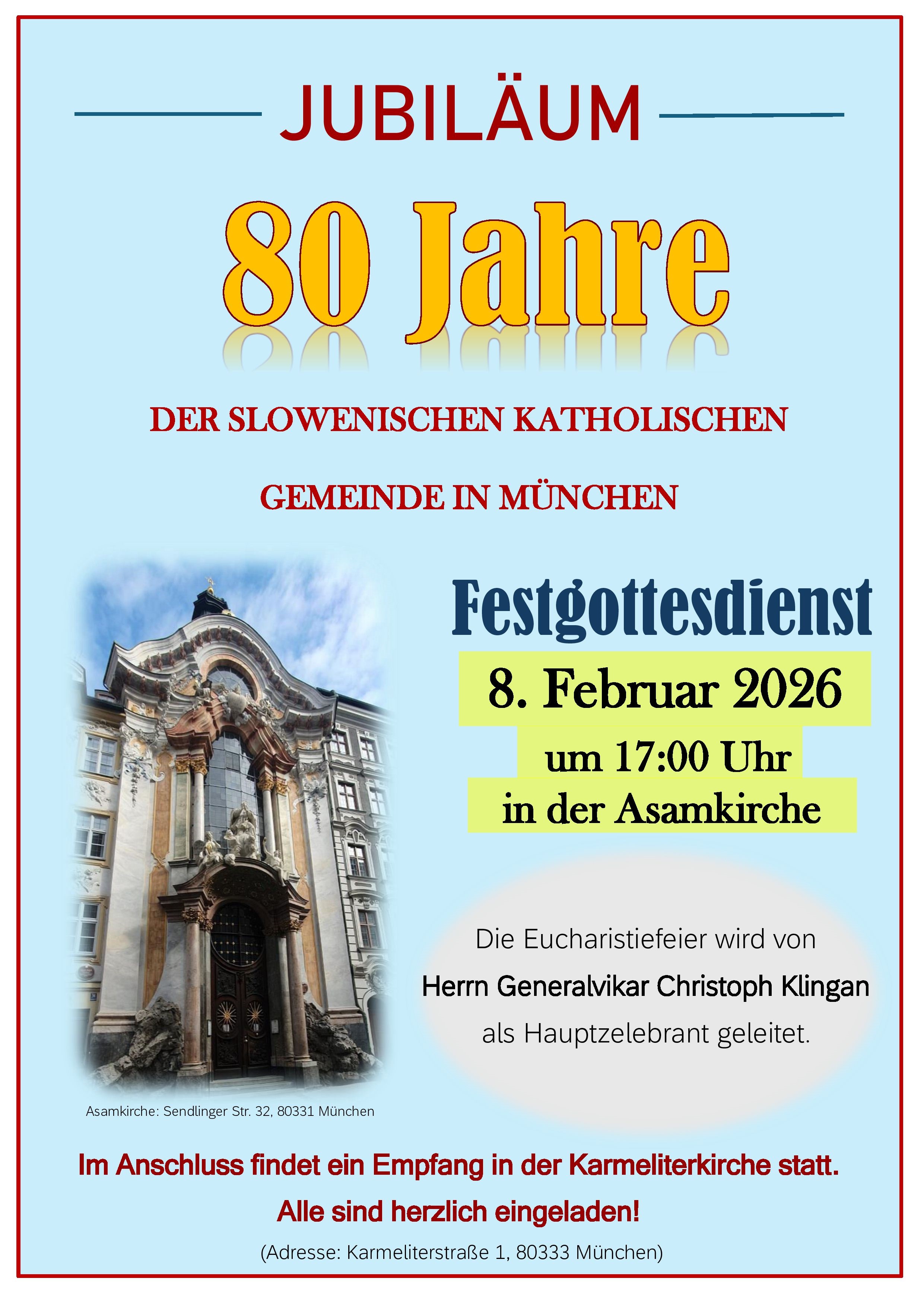 PLAKAT INFORMATIONEN 80 Jahren Jubiläum Slowenische Kath. Gemeinde