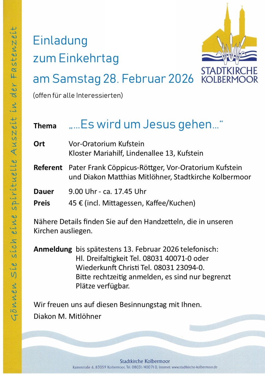 Einladung zum Einkehrtag am 28. Februar 2026