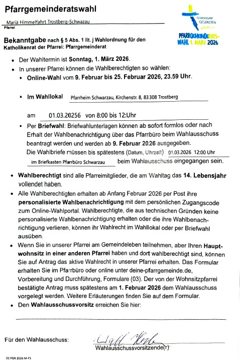 Bekanntmachung zur Wahl