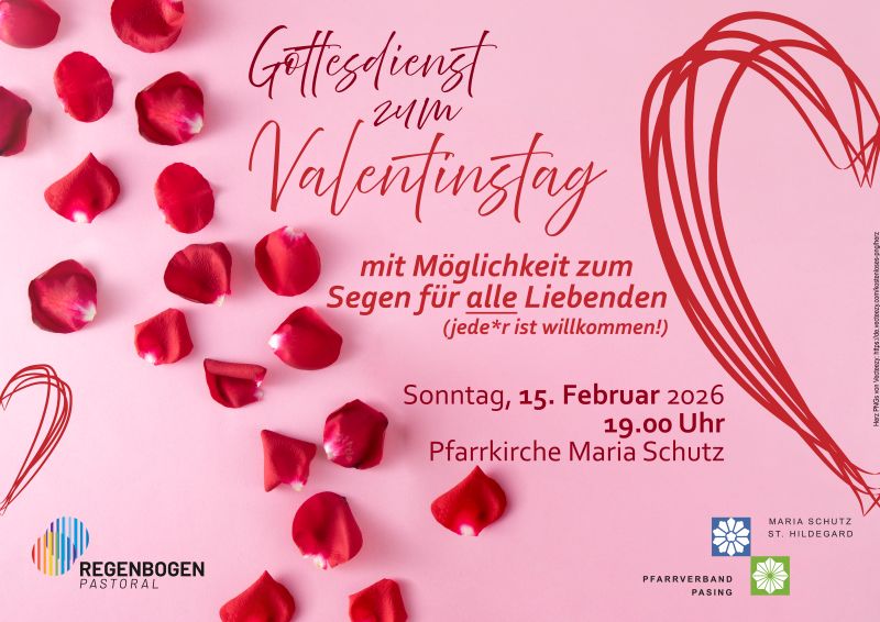 Rosa Plakat mit roten Herzen, Text nebenstehend