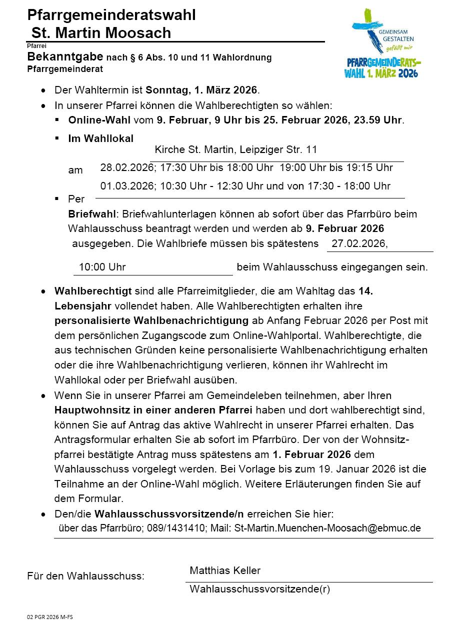 Wahlaufruf St. Martin Moosach