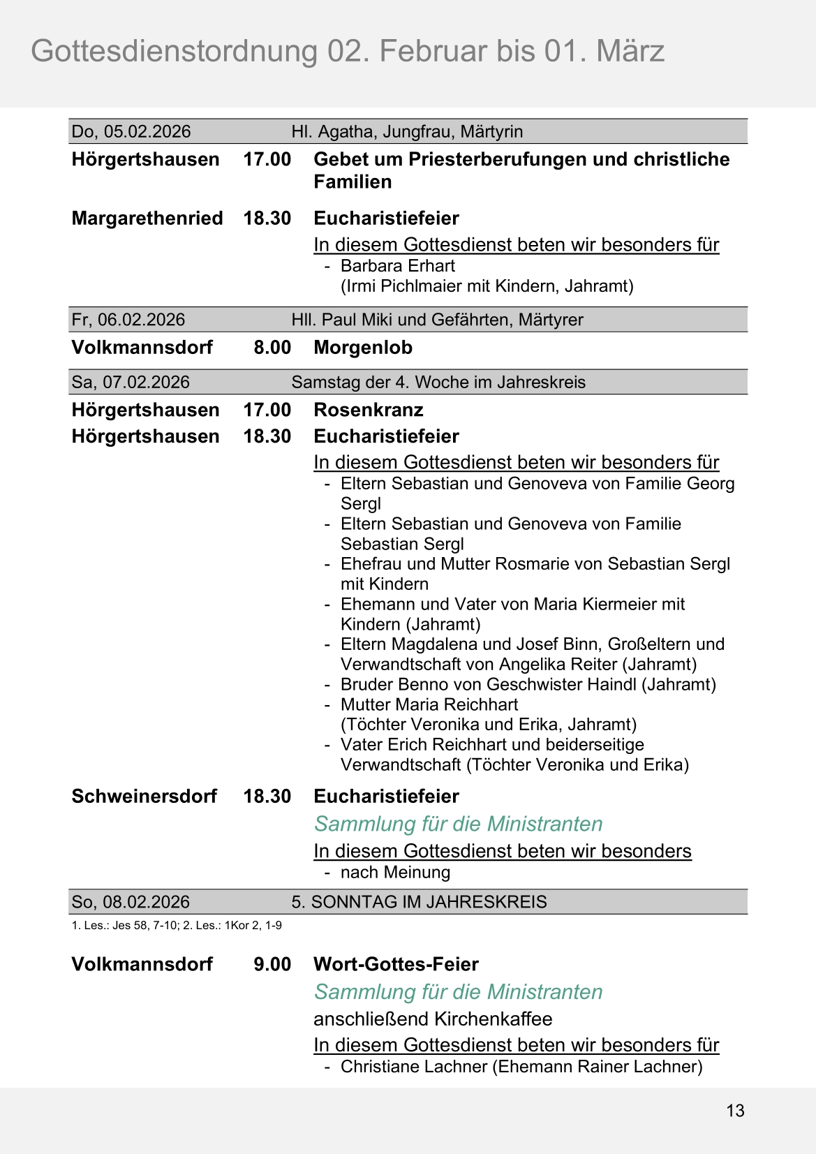 Pfarrblatt für die Pfarrverbände Hörgertshausen-Gammelsdorf und Mauern 02.Februar bis 01.März 2026 Seite 13