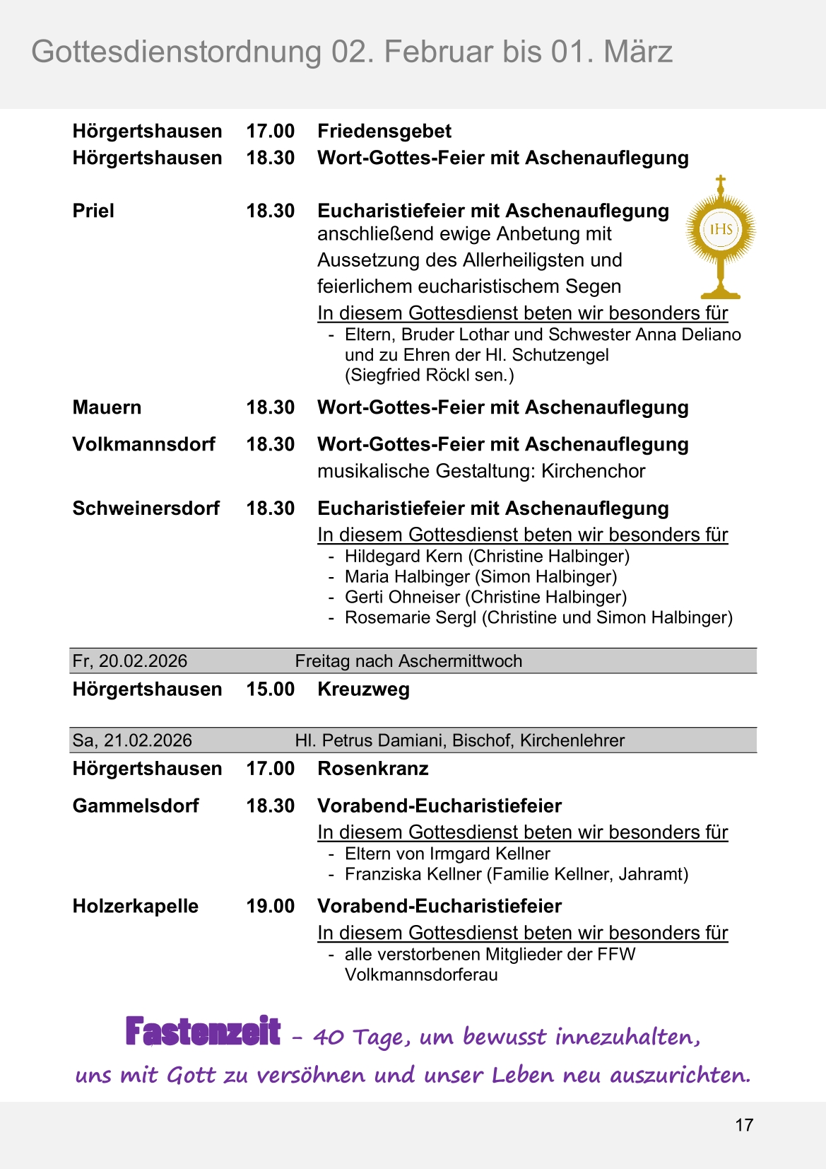 Pfarrblatt für die Pfarrverbände Hörgertshausen-Gammelsdorf und Mauern 02.Februar bis 01.März 2026 Seite 17
