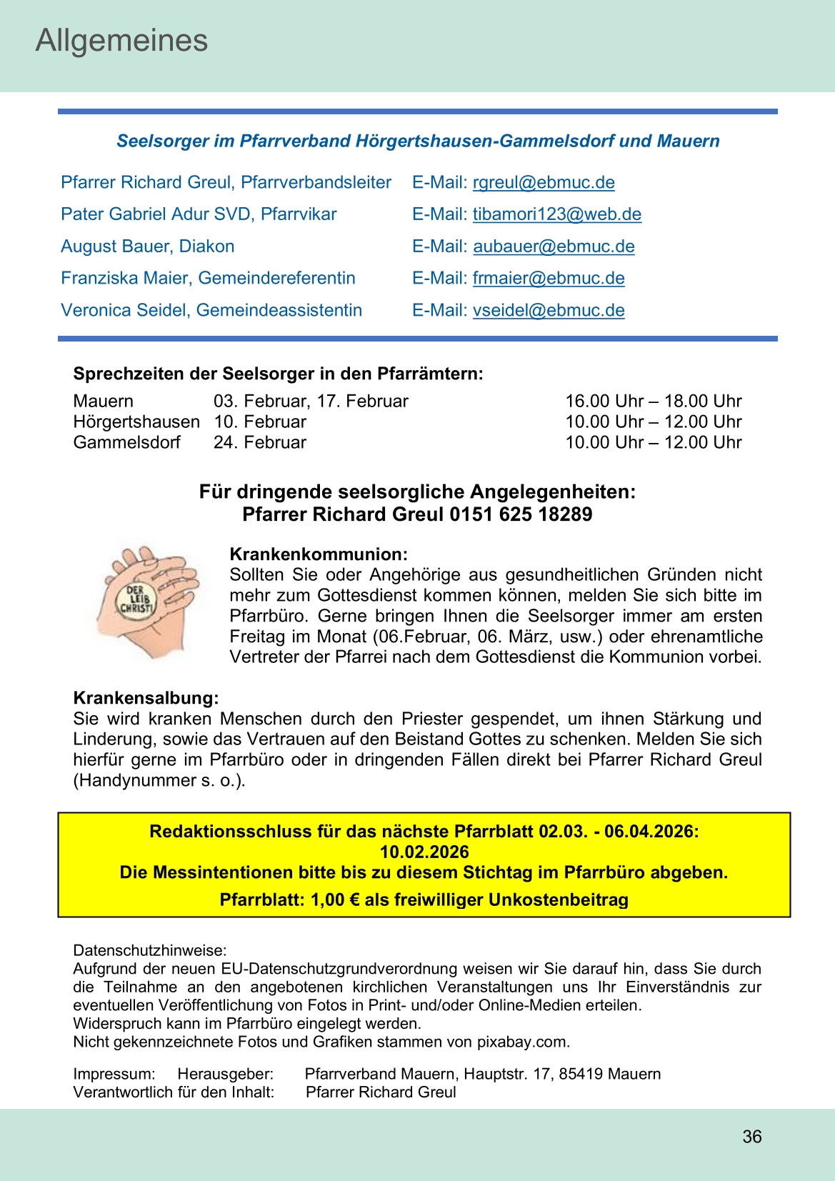 Pfarrblatt für die Pfarrverbände Hörgertshausen-Gammelsdorf und Mauern 02.Februar bis 01.März 2026 Seite 36