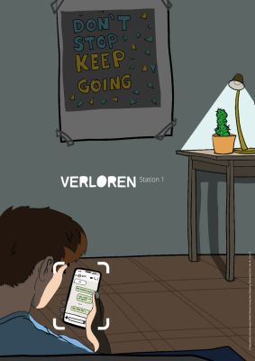 Plakatmotiv aus der Reihe vom Jugendkreuzweg 2026, das einen Jungen in seinem dunklen Zimmer zeigt, der auf sein erleuchtetes Handy schaut.