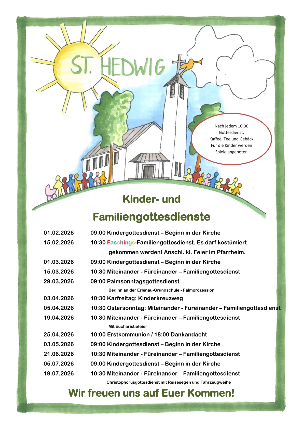 Kinder- und Familiengottesdienste St. Hedwig Februar bis Juli 2026