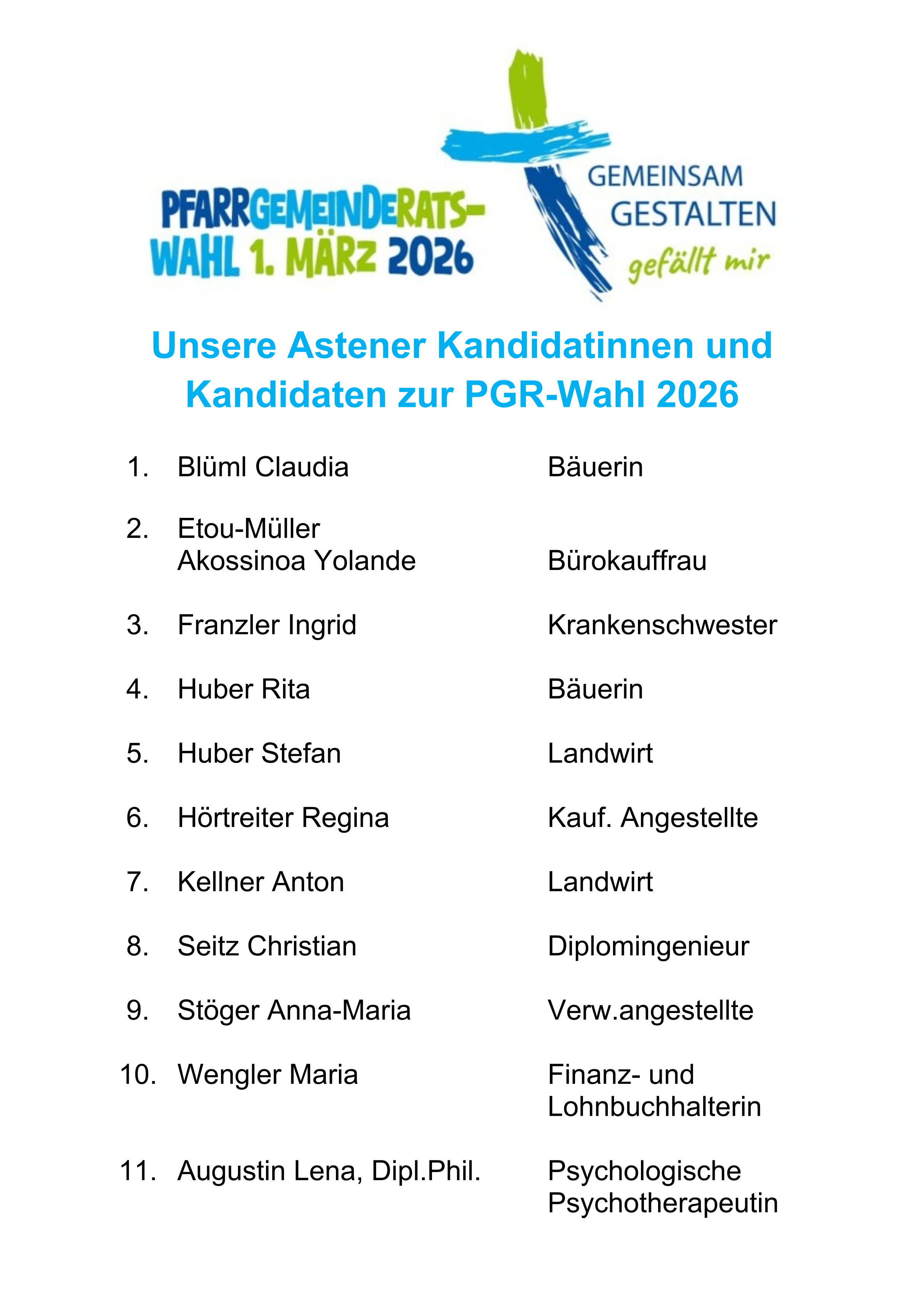PGR-Wahl 2026 Kandidatenliste Asten