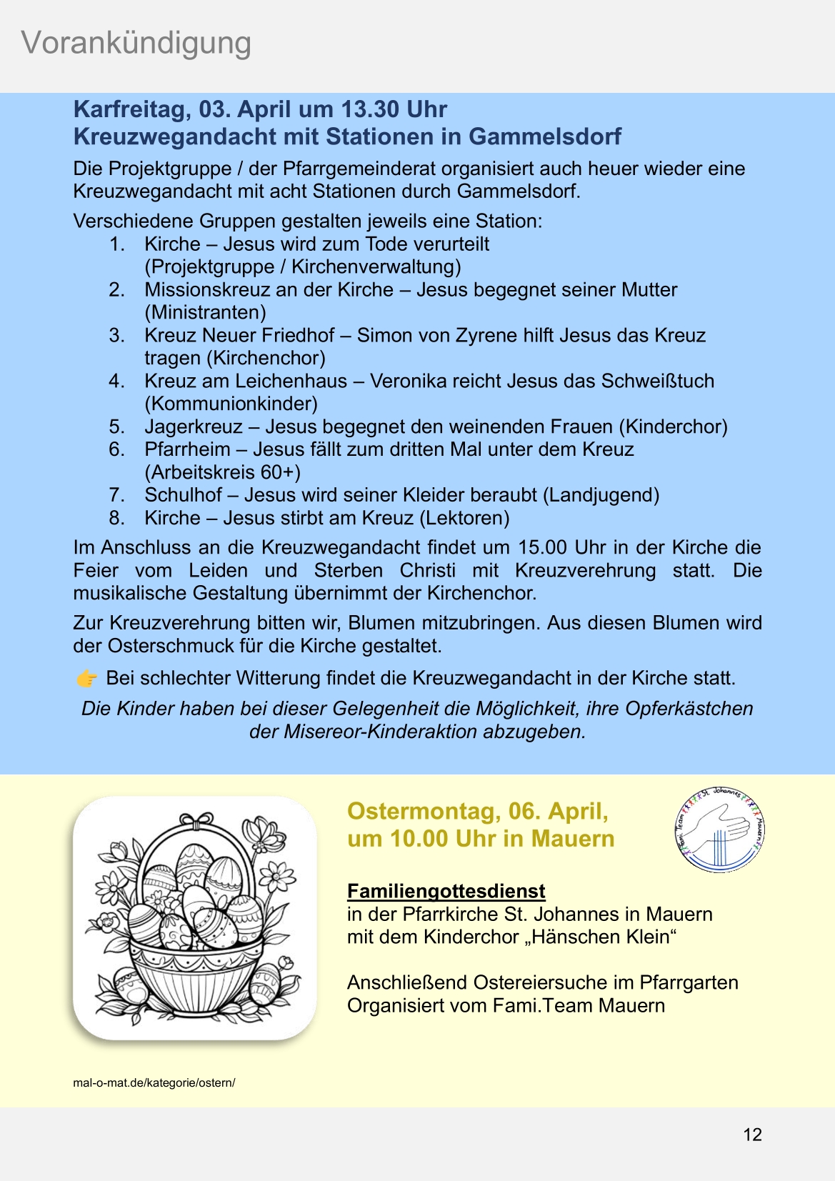 Pfarrblatt für die Pfarrverbände Hörgertshausen-Gammelsdorf und Mauern 02.März bis 06.April 2026 Seite 12