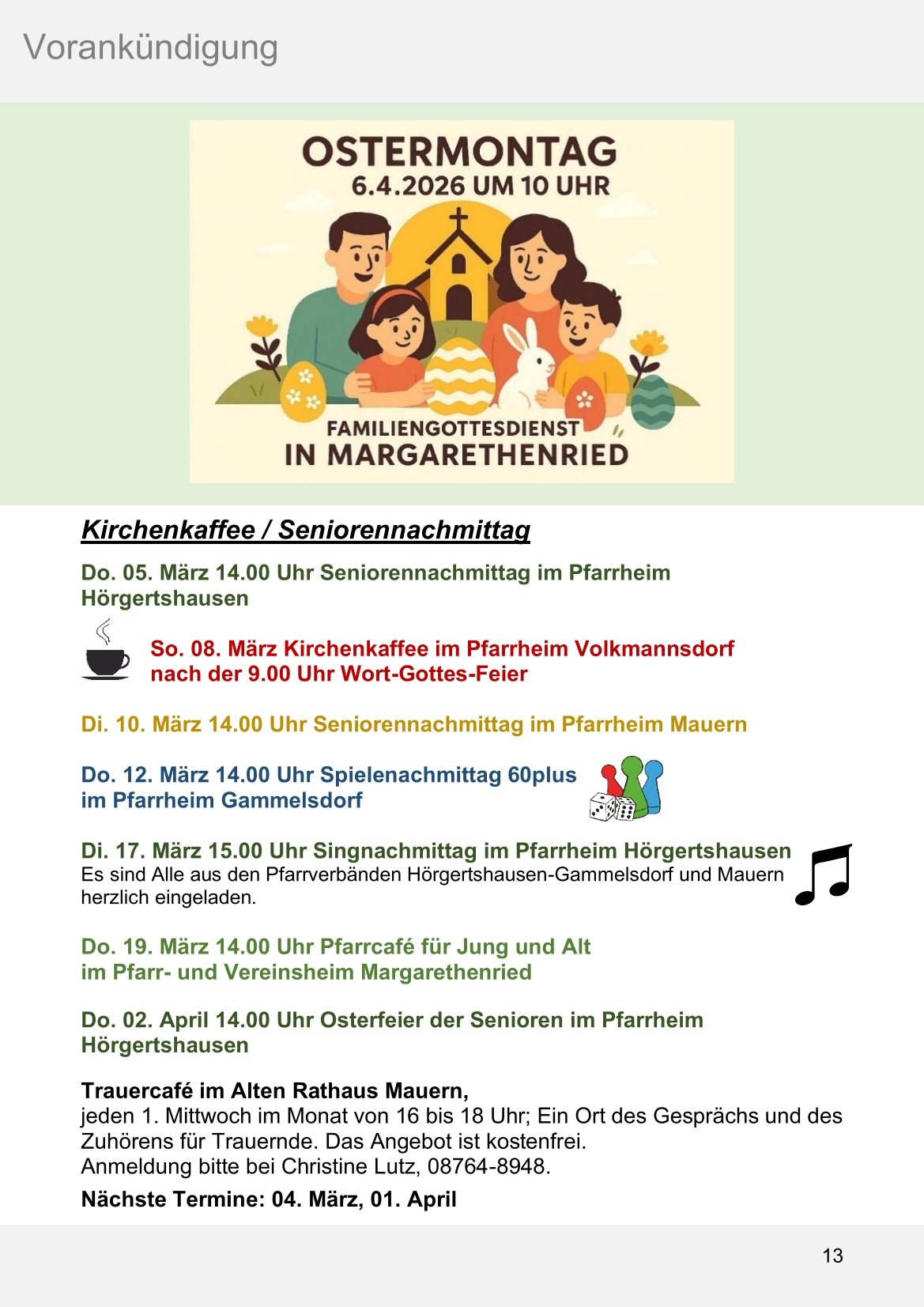 Pfarrblatt für die Pfarrverbände Hörgertshausen-Gammelsdorf und Mauern 02.März bis 06.April 2026 Seite 13