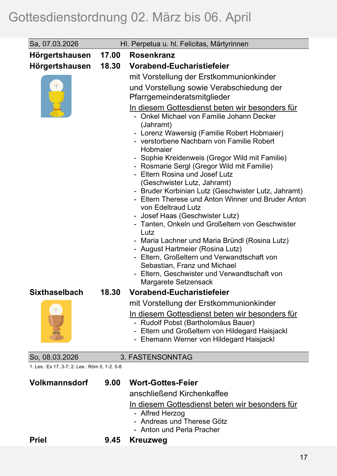 Pfarrblatt für die Pfarrverbände Hörgertshausen-Gammelsdorf und Mauern 02.März bis 06.April 2026 Seite 17