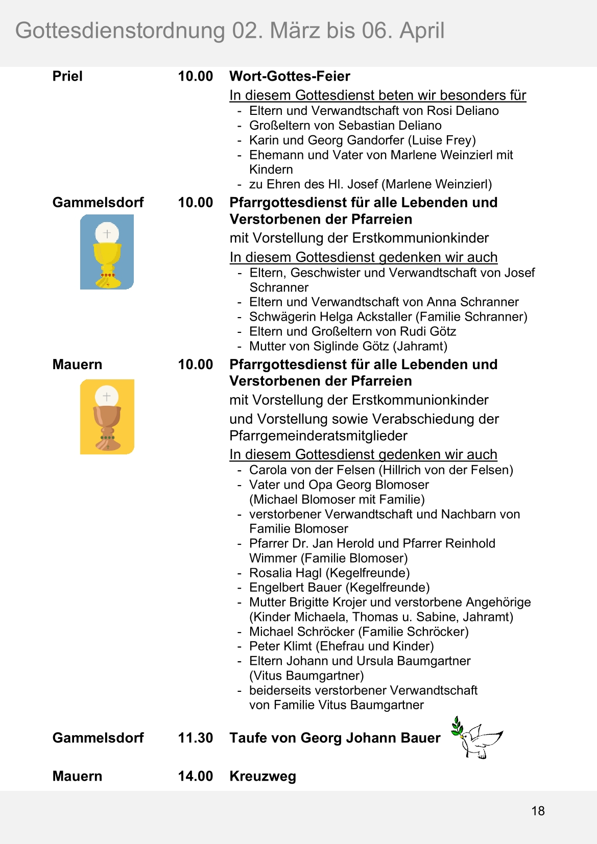 Pfarrblatt für die Pfarrverbände Hörgertshausen-Gammelsdorf und Mauern 02.März bis 06.April 2026 Seite 18