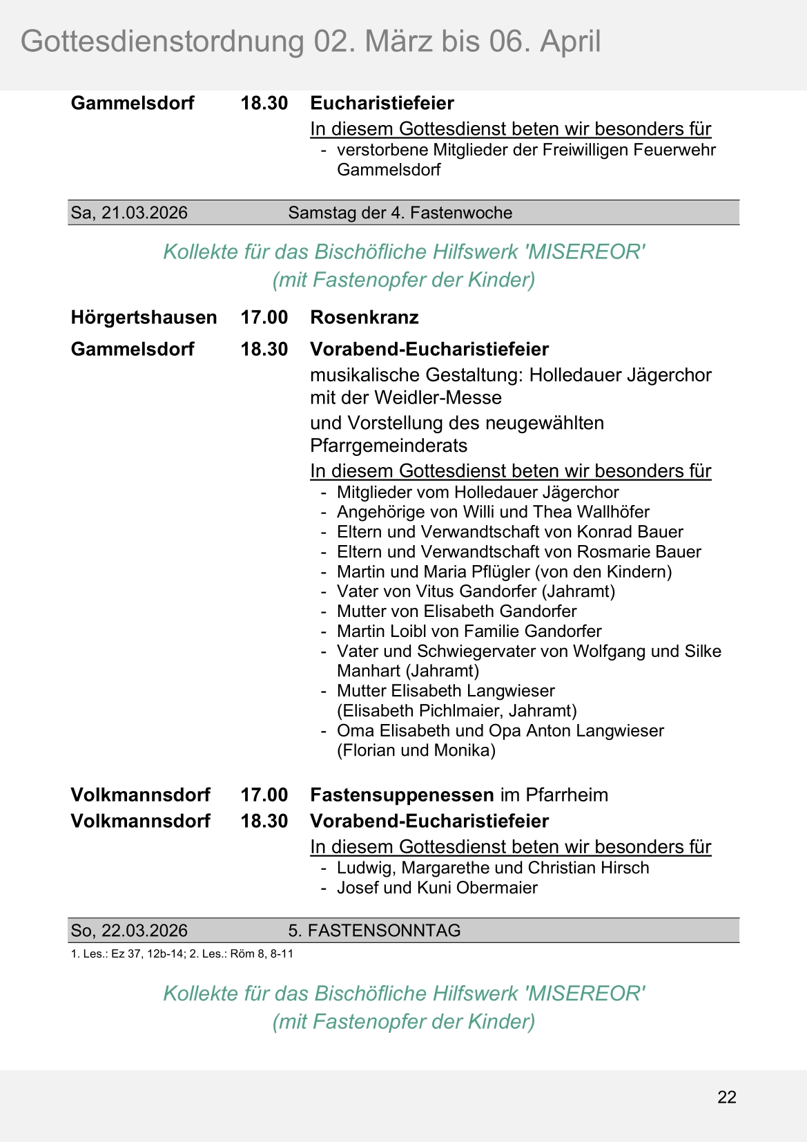 Pfarrblatt für die Pfarrverbände Hörgertshausen-Gammelsdorf und Mauern 02.März bis 06.April 2026 Seite 22