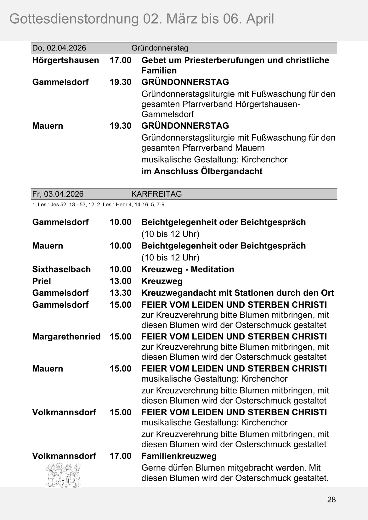 Pfarrblatt für die Pfarrverbände Hörgertshausen-Gammelsdorf und Mauern 02.März bis 06.April 2026 Seite 28