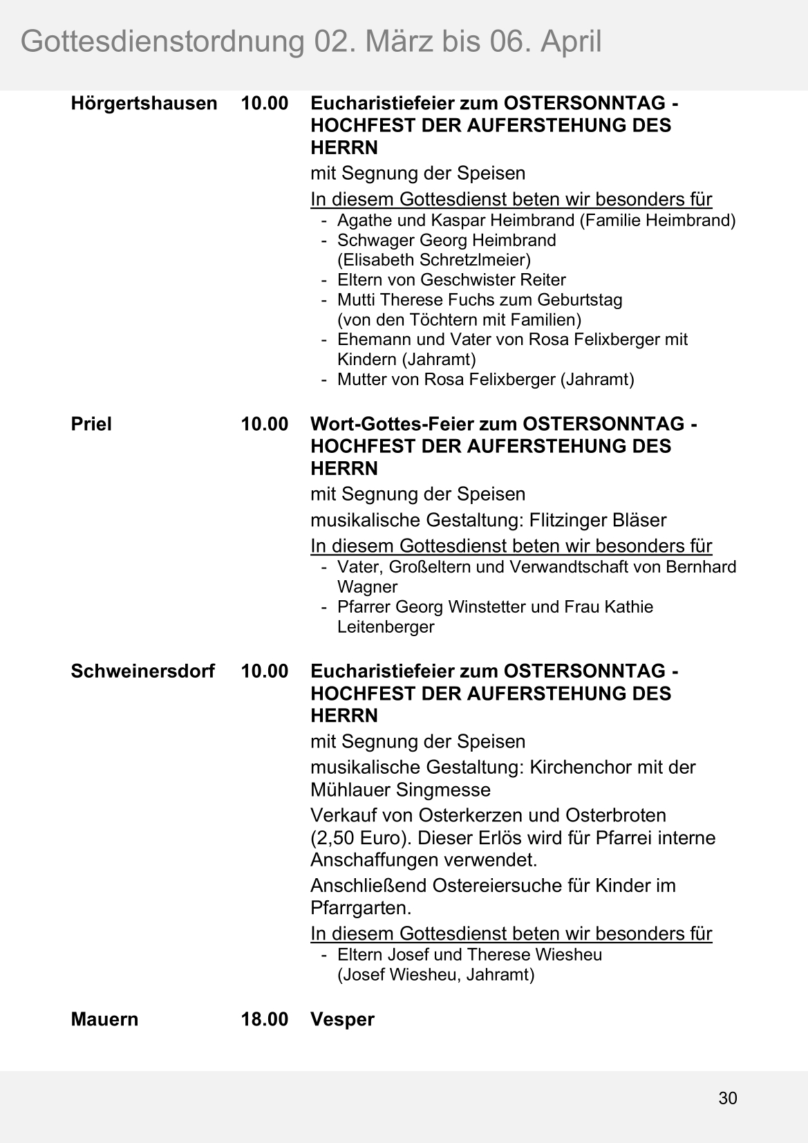 Pfarrblatt für die Pfarrverbände Hörgertshausen-Gammelsdorf und Mauern 02.März bis 06.April 2026 Seite 30