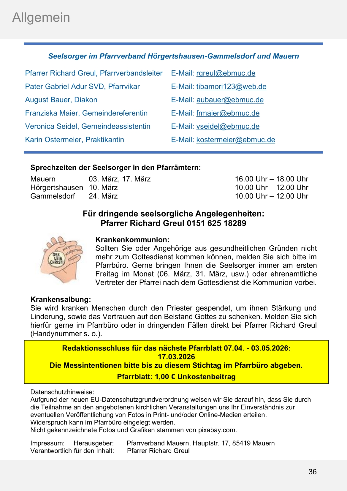 Pfarrblatt für die Pfarrverbände Hörgertshausen-Gammelsdorf und Mauern 02.März bis 06.April 2026 Seite 36