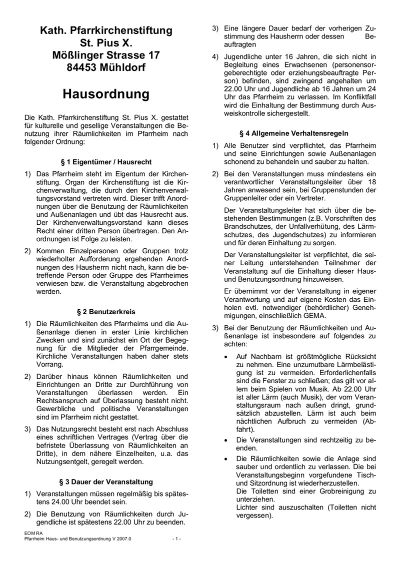 Hausordnung St Pius X