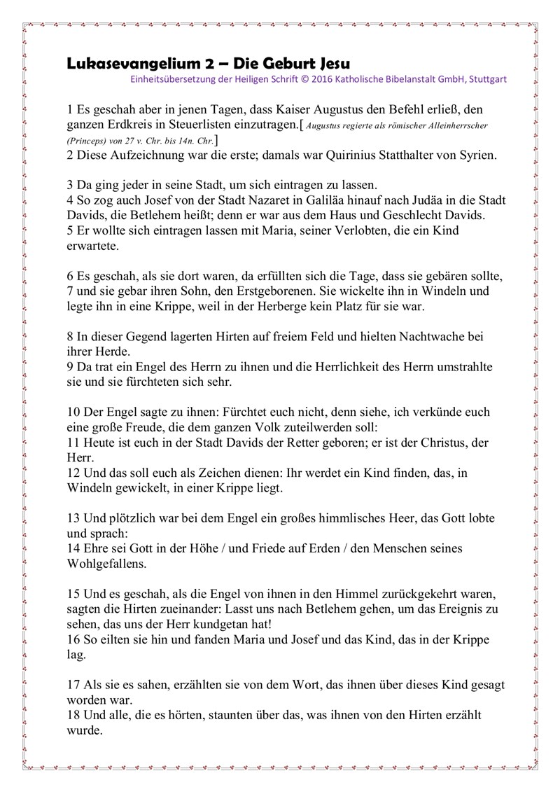Lukasevangelium Kap. 2 - Einheits- und Elberfelder-Übersetzung